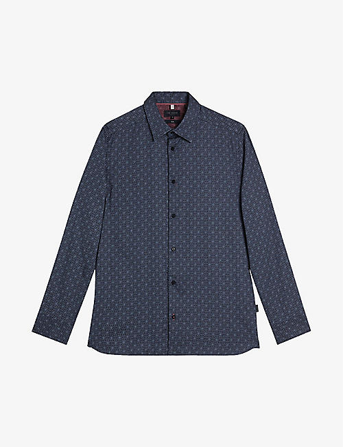 TED BAKER: Pavia star-print regular-fit stretch-cotton shirt