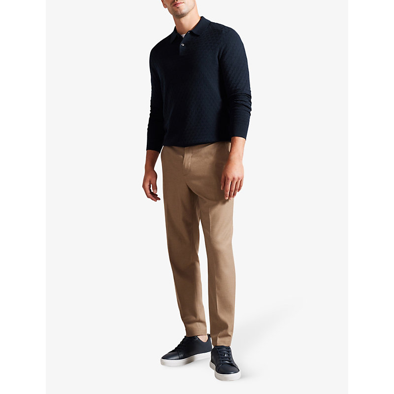 Shop Ted Baker Men's Navy Morar Long-sleeve Regular-fit Stretch-knit Polo