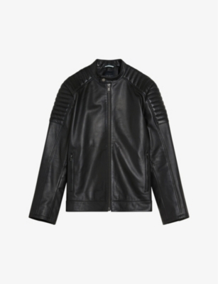 TED BAKER: Branddo padded-shoulder leather racer jacket