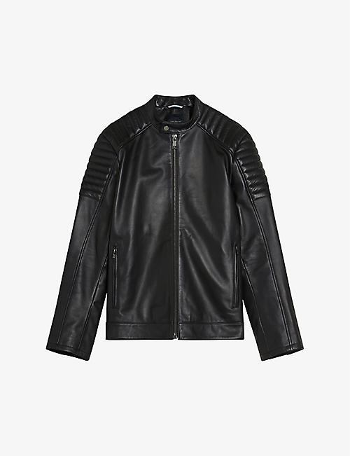 TED BAKER: Branddo padded-shoulder leather racer jacket