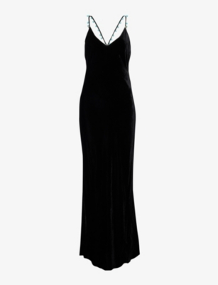 ROBERTO CAVALLI ROBERTO CAVALLI WOMENS NERO BEAD-EMBELLISHED SLIM-FIT WOVEN MAXI DRESS