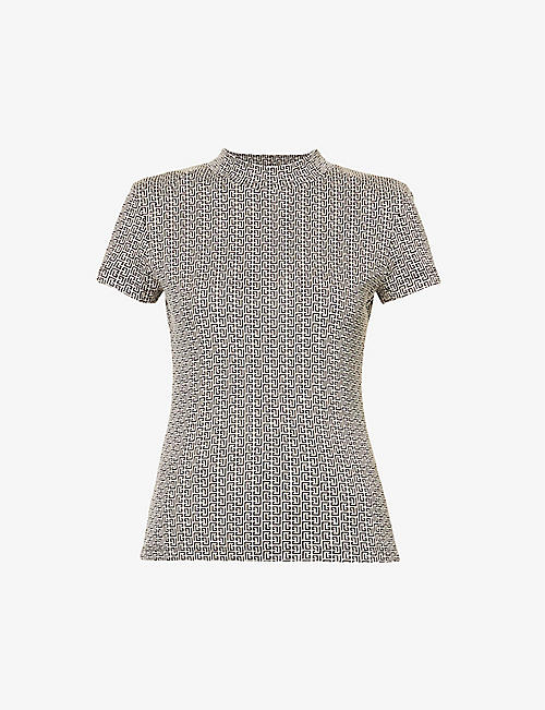 BALMAIN: Monogram-pattern slim-fit stretch-woven T-shirt