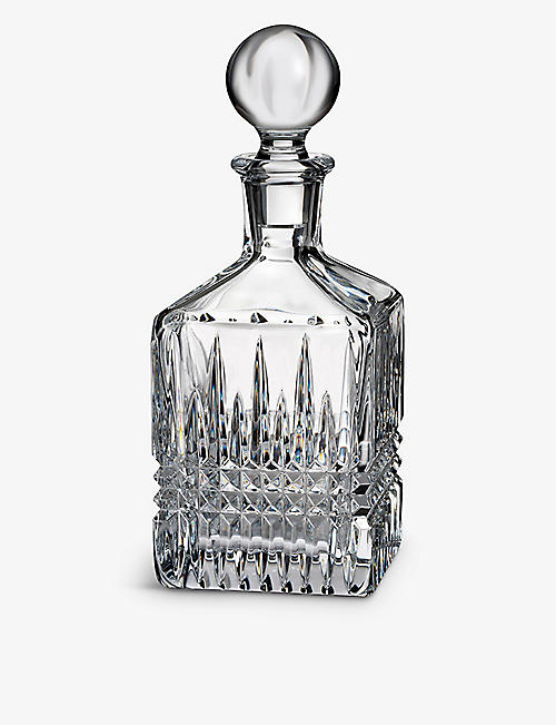 WATERFORD: Lismore diamond-pattern square crystal decanter 23.4cm