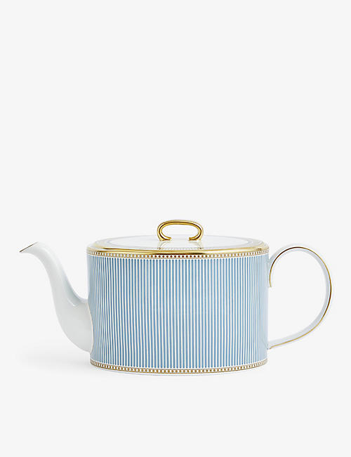 WEDGWOOD: Helia stripe-pattern bone chine teapot 11cm