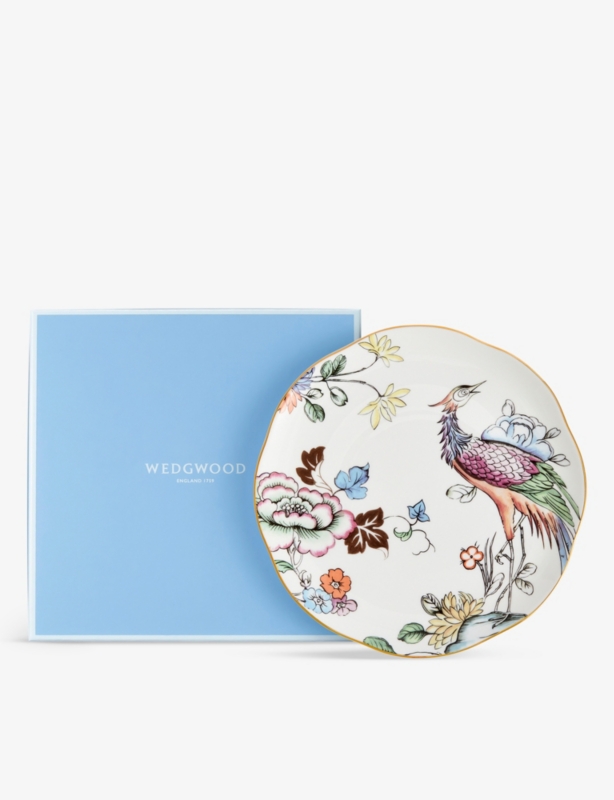 Fortune flower-motif bone-china plate 20.8cm