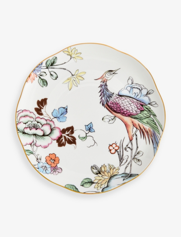 Fortune flower-motif bone-china plate 20.8cm
