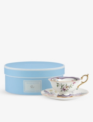 Shop Wedgwood Fortune Floral-motif Bone-china Teacup And Saucer 15cm