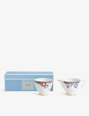 WEDGWOOD: Fortune floral-motif bone-china sugar pot and creamer 143ml