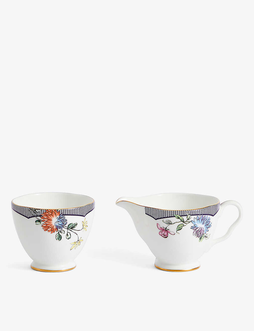 Wedgwood Fortune Floral-motif Bone-china Sugar Pot And Creamer 143ml