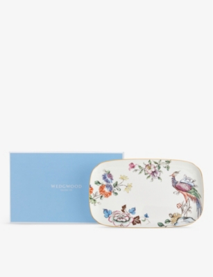 Wedgwood Fortune Floral-motif Bone-china Rectangular Tray 25cm