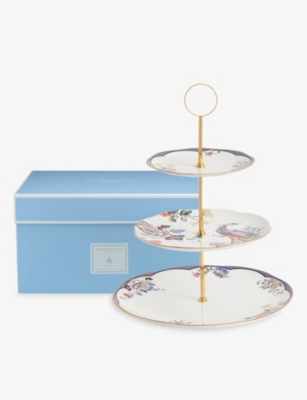 Wedgwood Fortune Three-tier Floral-motif Bone-china Cake Stand