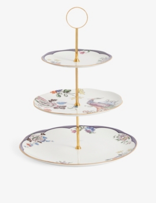 WEDGWOOD: Fortune three-tier floral-motif bone-china cake stand