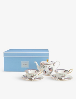 WEDGWOOD: Fortune floral-motif bone-china five-piece tea set