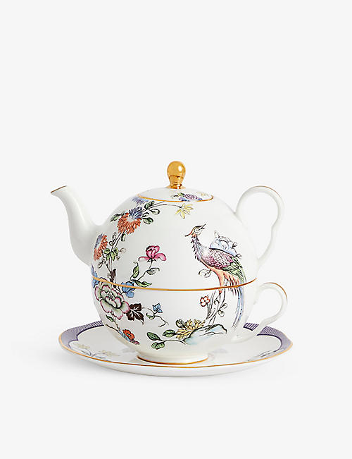 WEDGWOOD: Fortune floral-motif bone-china tea pot set 554ml