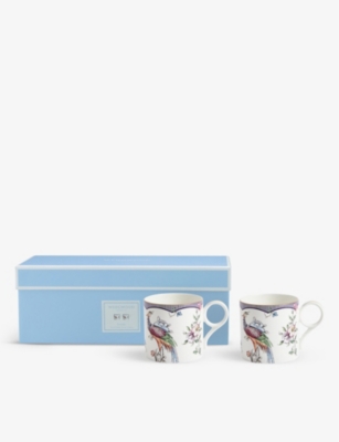 WEDGWOOD: Fortune flower-motif bone-china mug set of two