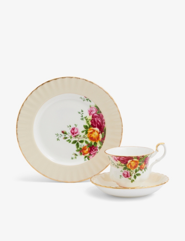 Old Country Roses bone china 3-piece tea set
