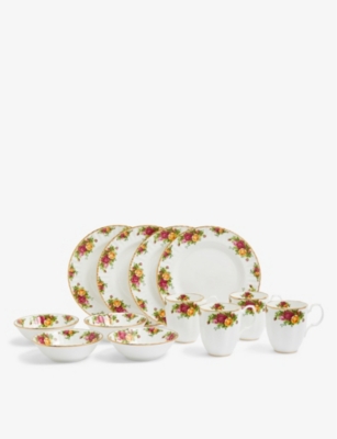 Royal Albert Old Country Roses Bone China 12-piece Breakfast Set In White