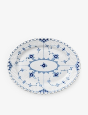 ROYAL COPENHAGEN: Blue Fluted Full-Lace oval porcelain dish 25cm