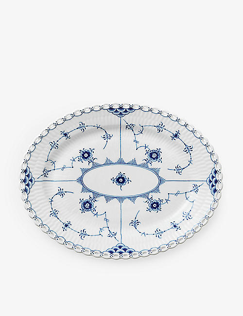 ROYAL COPENHAGEN: Blue Fluted Full-Lace oval porcelain dish 25cm