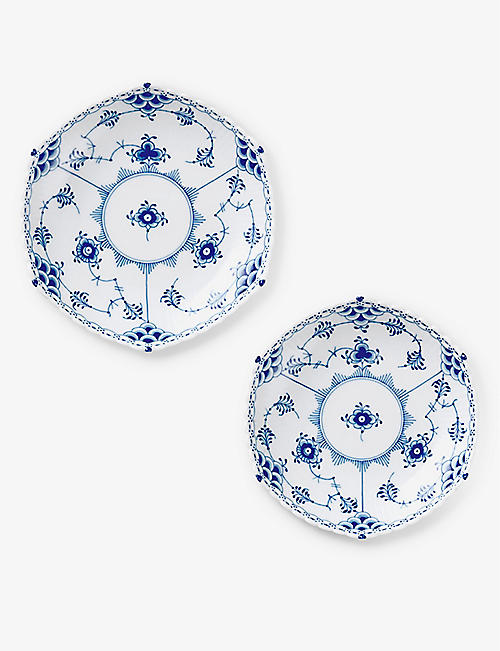 ROYAL COPENHAGEN: Blue Fluted Full Lace porcelain shallow bowl set of two 15cm