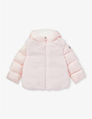 MONCLER: Natas faux-fur panel shell-down jacket 6-36 months