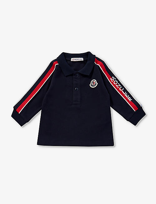 MONCLER: Brand-appliqué side-stripe stretch-cotton polo shirt 6-36 months
