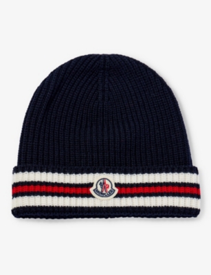 MONCLER Brand patch ribbed trim wool knit beanie 3 36 months