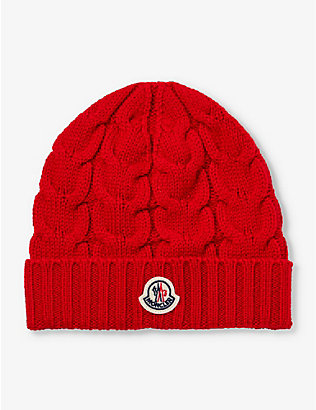 MONCLER: Brand-patch cable-knit wool beanie 4-14 years