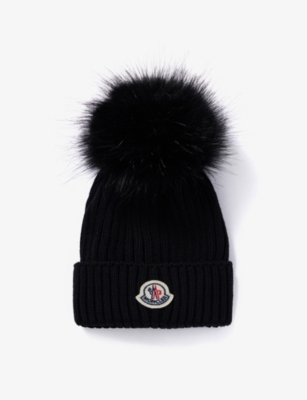 MONCLER: Brand-patch bobble wool-knit beanie hat 4-10 years