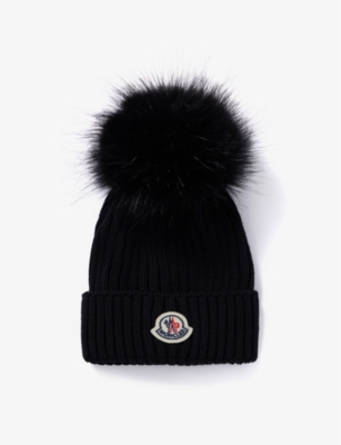 Shop Moncler Brand-patch Bobble Wool-knit Beanie Hat 4-10 Years In Black