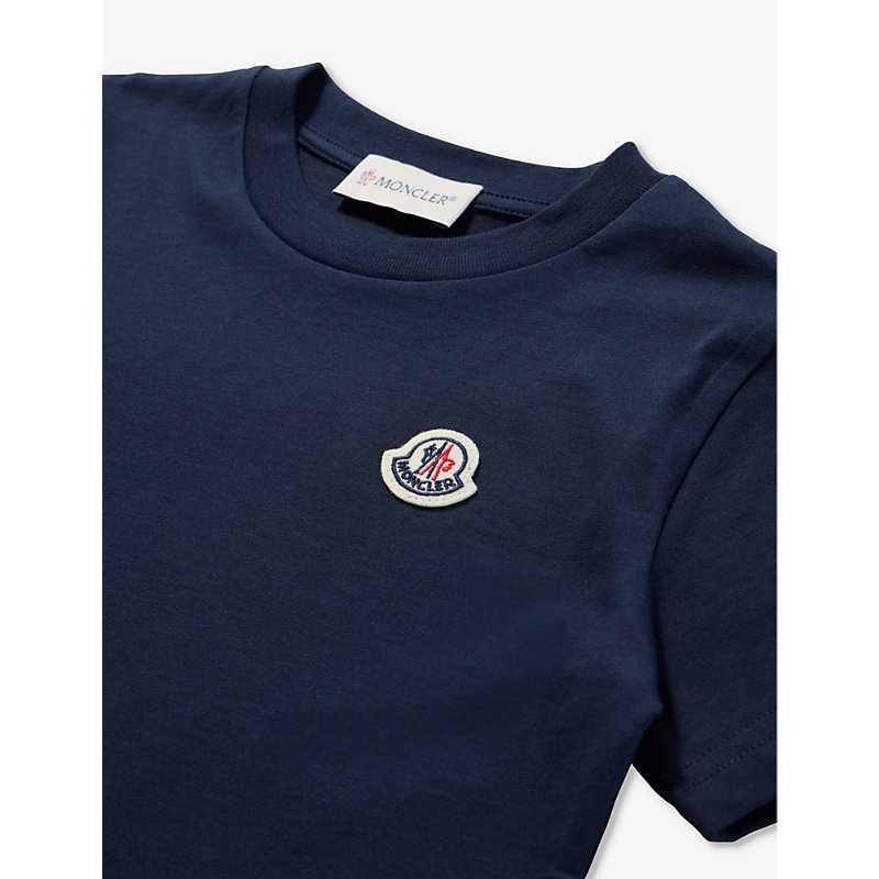 Shop Moncler Brand-appliqué Short-sleeve Cotton-jersey T-shirt 4-14 Years In Navy