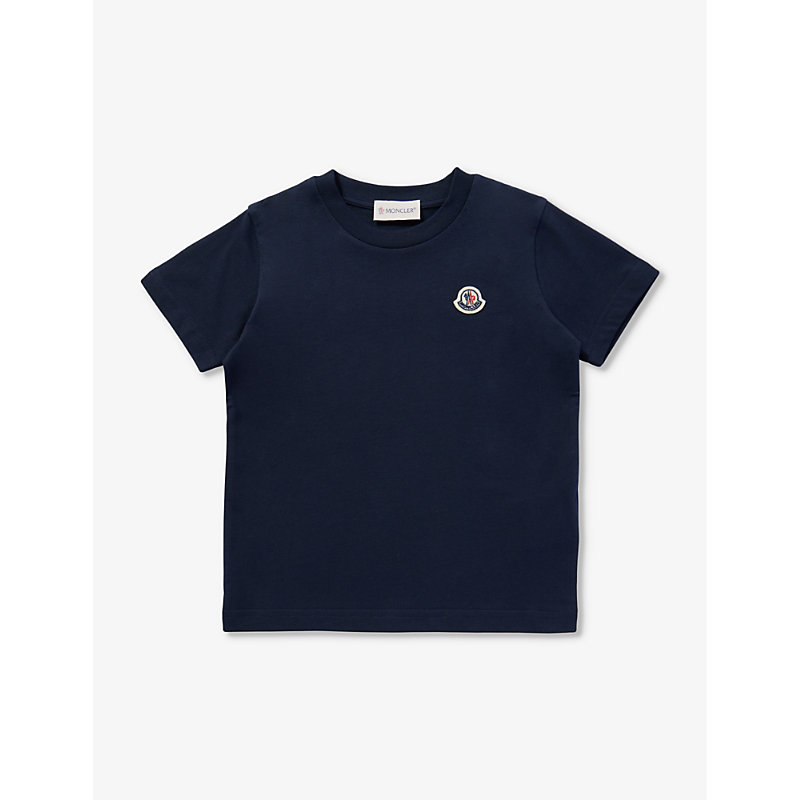 Moncler Boys Navy Kids Brand-appliqué Short-sleeve Cotton-jersey T-shirt 4-14 Years