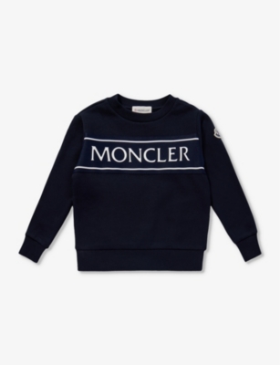 Moncler Boys Navy Kids Logo-print Crewneck Cotton Sweatshirt 4-14 Years In Black