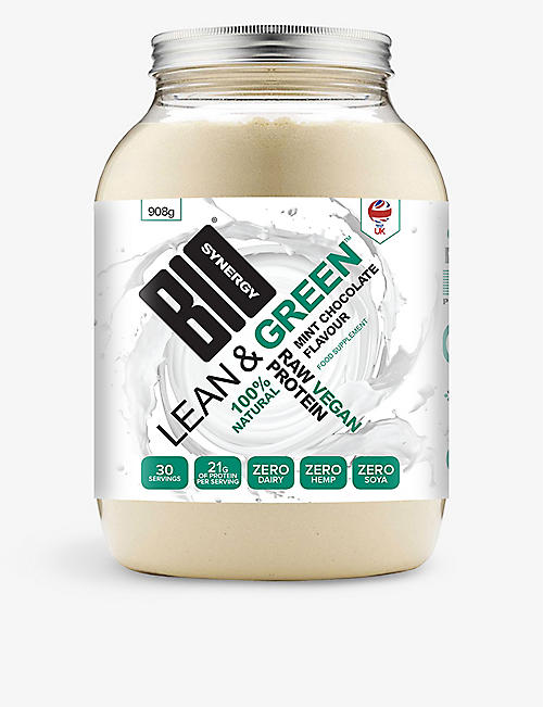 BIO SYNERGY: Lean & Green mint chocolate-flavoured vegan protein powder 908g
