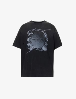 GIVENCHY GIVENCHY MEN'S BLACK GRAPHIC-PRINT FADED-WASH COTTON-JERSEY T-SHIRT,69038052