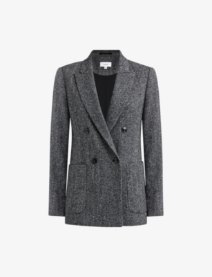 REISS REISS WOMENS GREY LUELLA DOUBLE-BREASTED WOVEN BLAZER