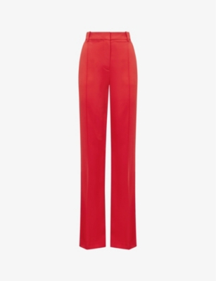 REISS REISS WOMEN'S CORAL CARA PRESSED-CREASE WIDE-LEG MID-RISE STRETCH-WOVEN TROUSERS