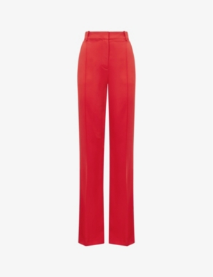 Reiss Cara Pressed-crease Wide-leg Mid-rise Stretch-woven Trousers In Coral