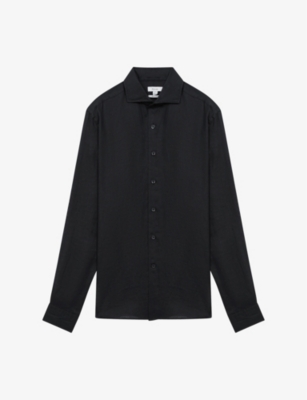 Reiss Mens Black Ruban Regular-fit Long-sleeve Linen Shirt In Black