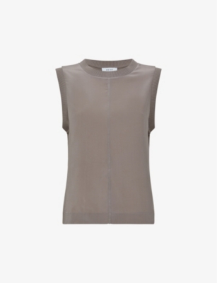Reiss Taupe Silk Front Crew Neck Vest In Taupe
