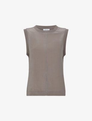 Reiss Dotty - Taupe Silk Front Crew Neck Vest, Xs