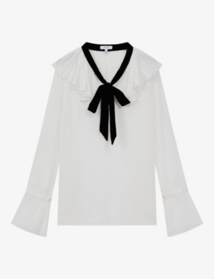 REISS - Azariah tie-neck ruffle-detail stretch-woven blouse ...
