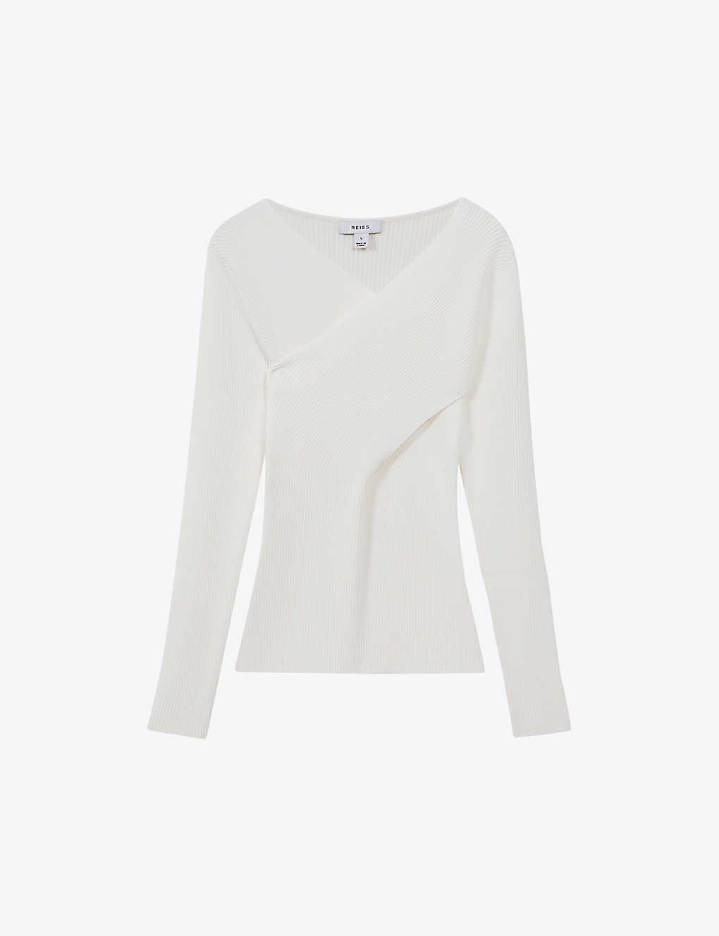 Reiss Womens Ivory Heidi Wrap-over Stretch Knitted-blend Top