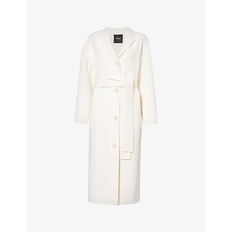 Theory Womens Ivory Single-breasted Tie-belt Cashmere Coat