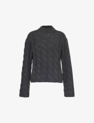 Theory Womens Charcoal Cable-knit Round-neck Wool And Cashmere-blend Knitted Jumper