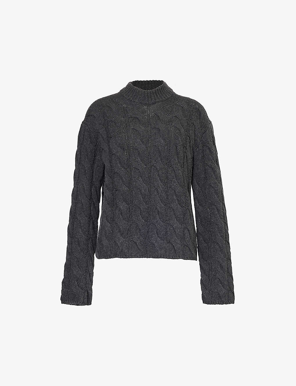 Theory Womens Charcoal Cable-knit Round-neck Wool And Cashmere-blend Knitted Jumper