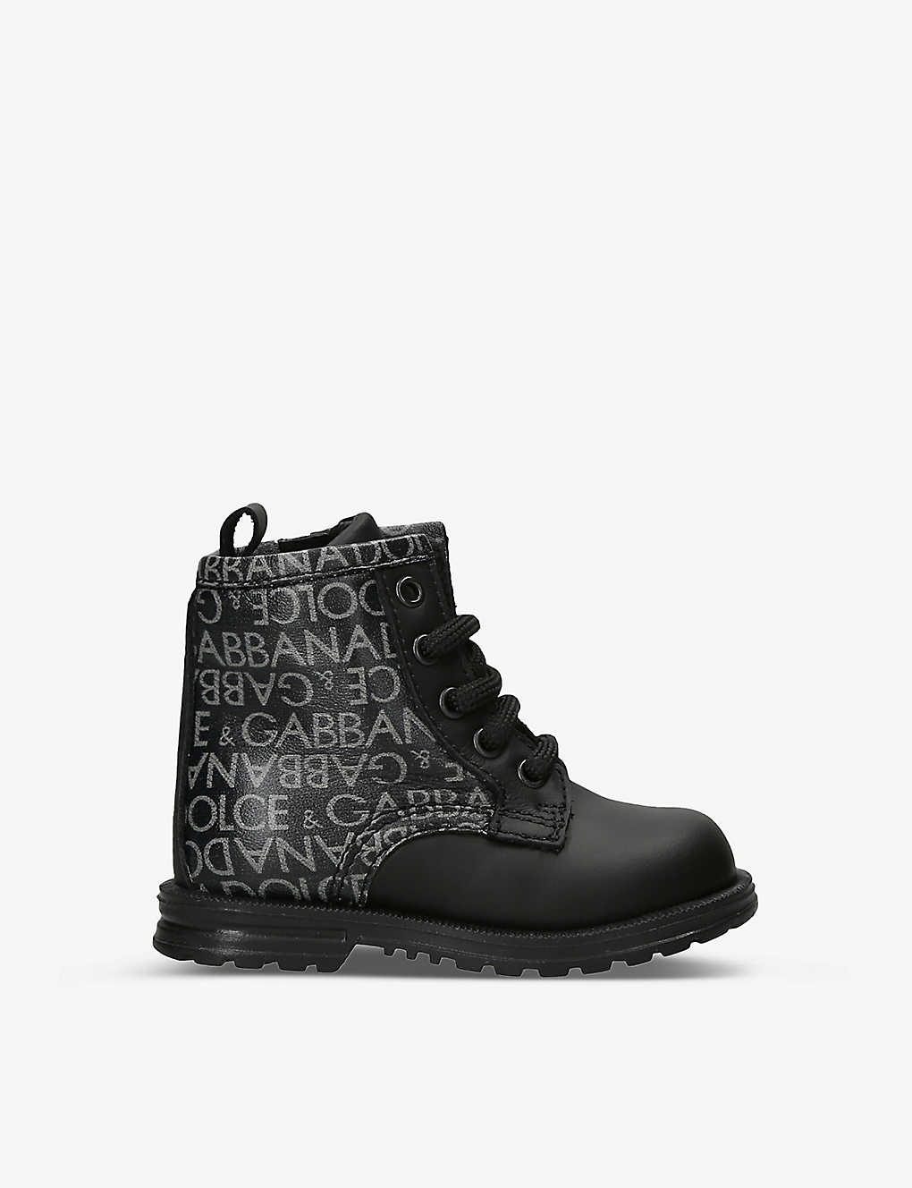 Dolce & Gabbana Kids' Stivale Monogram-print Leather Ankle Boots 6 Months-4 Years In Black