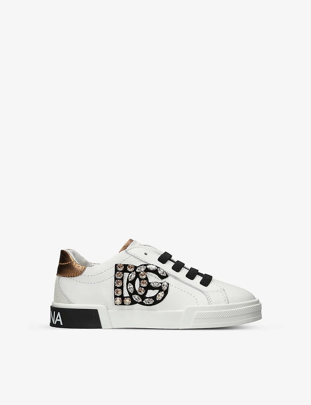 Shop Dolce & Gabbana Bassa Allacciata Crystal-embellished Leather Low-top Trainers 5-9 Years In White