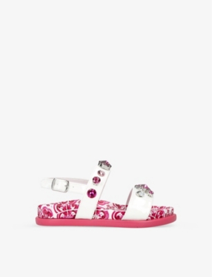 DOLCE & GABBANA: Vernice gem-embellished leather sandals 5-10 years