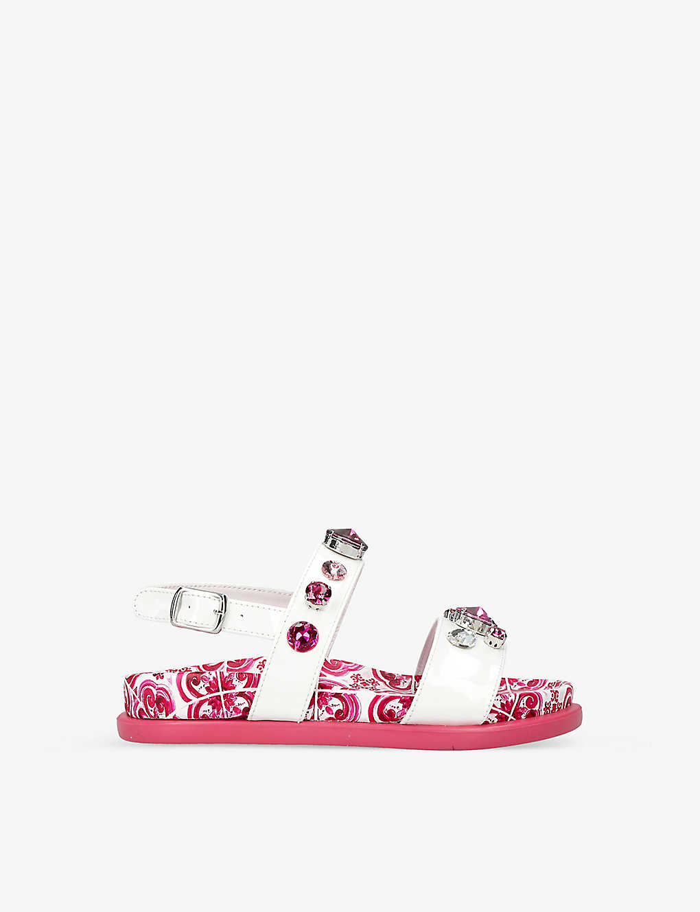Dolce & Gabbana Kids' Vernice Gem-embellished Leather Sandals 5-10 Years In White
